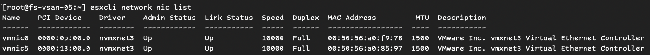 esxcli network nic list